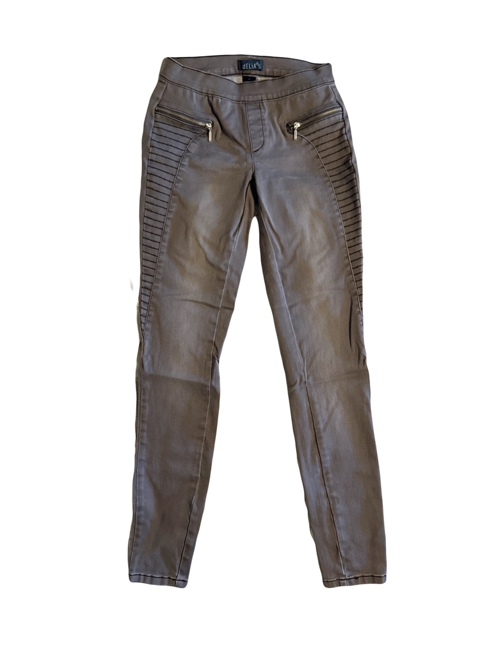 dELiA*s Girls Taupe Moto-Detail Skinny Jeans